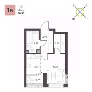 Студия квартира, вторичка, 31м2, 4/23 этаж