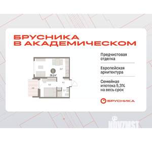 1-к квартира, вторичка, 39м2, 9/9 этаж