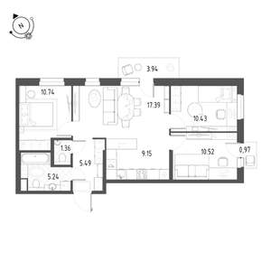 4-к квартира, вторичка, 72м2, 10/22 этаж