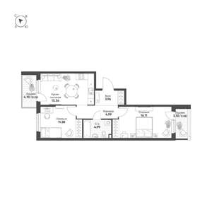 2-к квартира, строящийся дом, 60м2, 3/25 этаж