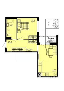 1-к квартира, вторичка, 46м2, 12/12 этаж