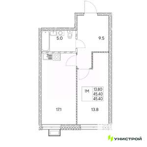 1-к квартира, вторичка, 45м2, 14/31 этаж