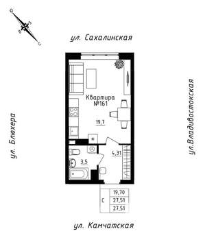 Студия квартира, вторичка, 28м2, 14/25 этаж