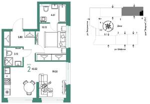 2-к квартира, строящийся дом, 43м2, 5/24 этаж