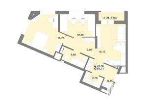 2-к квартира, вторичка, 64м2, 20/22 этаж