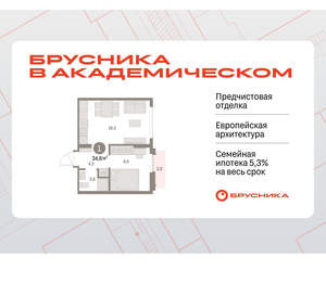 1-к квартира, вторичка, 35м2, 9/9 этаж
