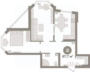 2-к квартира, вторичка, 70м2, 12/26 этаж