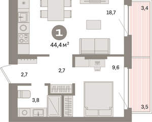 1-к квартира, вторичка, 44м2, 6/16 этаж