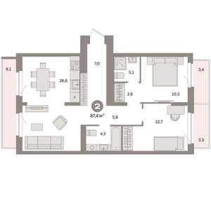 2-к квартира, вторичка, 87м2, 8/9 этаж