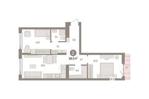 2-к квартира, вторичка, 70м2, 3/7 этаж