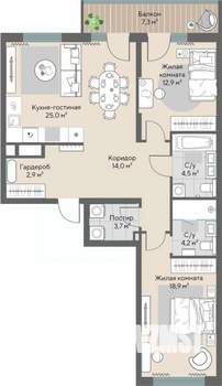 2-к квартира, строящийся дом, 88м2, 14/28 этаж