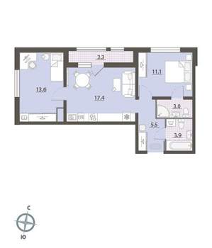2-к квартира, вторичка, 56м2, 7/25 этаж