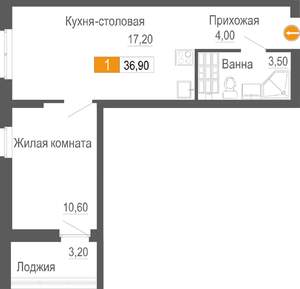 1-к квартира, строящийся дом, 37м2, 2/26 этаж