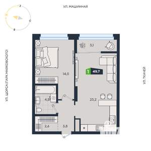 1-к квартира, вторичка, 50м2, 27/30 этаж
