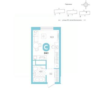 Студия квартира, вторичка, 24м2, 4/16 этаж