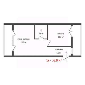 1-к квартира, вторичка, 38м2, 2/4 этаж