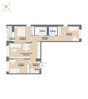 3-к квартира, строящийся дом, 84м2, 7/9 этаж