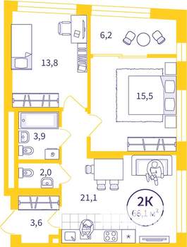 3-к квартира, вторичка, 66м2, 30/32 этаж