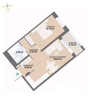 1-к квартира, вторичка, 46м2, 3/26 этаж