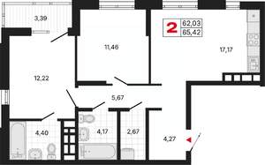 2-к квартира, вторичка, 65м2, 20/20 этаж