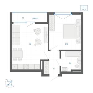 1-к квартира, вторичка, 40м2, 15/15 этаж