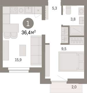 1-к квартира, вторичка, 36м2, 4/9 этаж