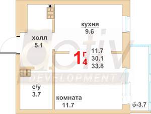 1-к квартира, вторичка, 30м2, 9/16 этаж