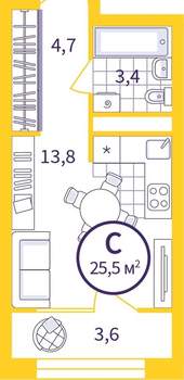 Студия квартира, сданный дом, 24м2, 19/20 этаж