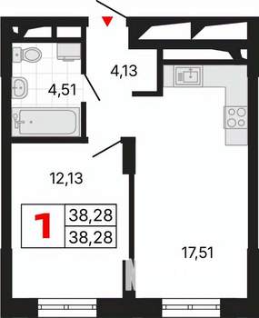 1-к квартира, вторичка, 38м2, 17/25 этаж