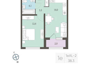 1-к квартира, вторичка, 38м2, 12/25 этаж