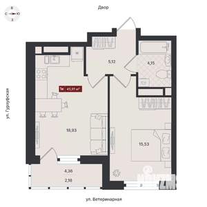 1-к квартира, вторичка, 47м2, 2/24 этаж