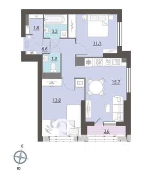 2-к квартира, вторичка, 56м2, 21/32 этаж