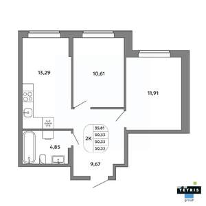 2-к квартира, вторичка, 50м2, 31/32 этаж