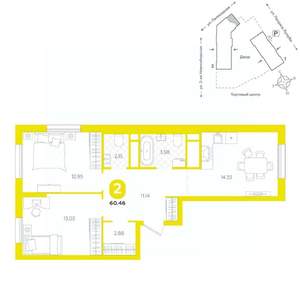 2-к квартира, вторичка, 60м2, 16/24 этаж