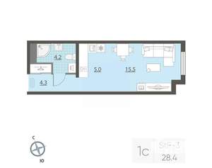 Студия квартира, вторичка, 29м2, 13/25 этаж