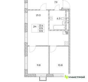 2-к квартира, вторичка, 58м2, 13/30 этаж