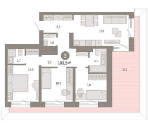 3-к квартира, вторичка, 103м2, 8/8 этаж
