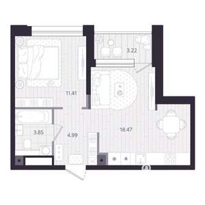 1-к квартира, строящийся дом, 40м2, 4/24 этаж
