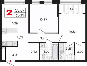 2-к квартира, вторичка, 58м2, 4/25 этаж