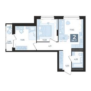 2-к квартира, вторичка, 58м2, 22/29 этаж