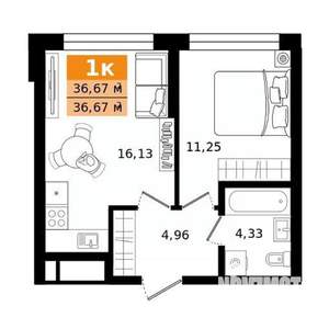 1-к квартира, строящийся дом, 37м2, 2/27 этаж