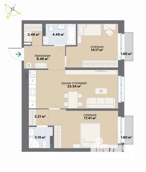 2-к квартира, вторичка, 77м2, 3/9 этаж