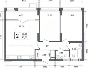 2-к квартира, вторичка, 75м2, 6/24 этаж