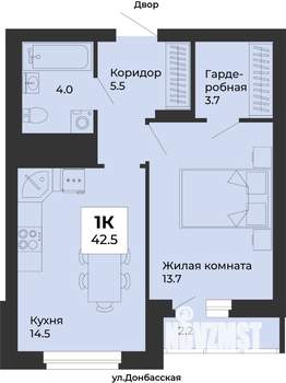 1-к квартира, строящийся дом, 43м2, 24/25 этаж
