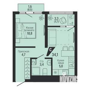 1-к квартира, вторичка, 34м2, 6/31 этаж