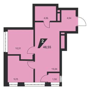2-к квартира, вторичка, 49м2, 23/25 этаж