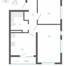 2-к квартира, вторичка, 49м2, 22/32 этаж