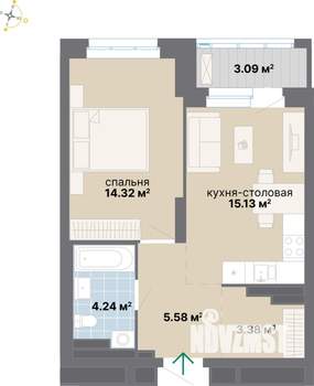 1-к квартира, вторичка, 46м2, 20/25 этаж