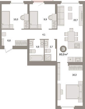 3-к квартира, вторичка, 81м2, 3/9 этаж