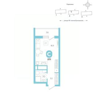 Студия квартира, вторичка, 27м2, 19/20 этаж